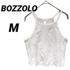 BOZZOLO ホルターネック風 リブタンクトップ M ホワイト クロップド丈