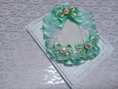 B8 硬質ケース デコ 痛トレカケース リボン 桜 緑 パール グリーン 和風