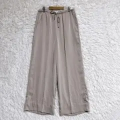 【H&M】サテン風ワイドパンツ (S) ウエストゴム 光沢感 グレージュ