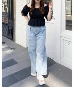 【イング】美品　オフショル　チュールブラウス　ブラック