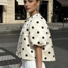 SHEIN パフスリーブ　ドット　トップス