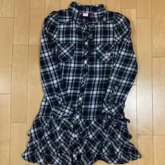 メゾピアノ 長袖 シャツワンピース 150cm チェック柄 ワッペン 美品