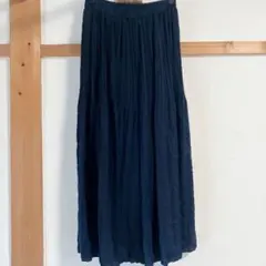 ネイビー プリーツ ロングガウチョパンツ【M】