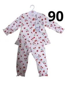 新品タグ付き　女の子　いちごとさくらんぼの腹巻き付きベビーパジャマ 90cm