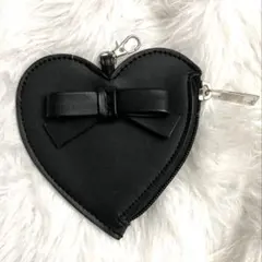 ♡ハート型 ブラック ポーチ コインケース リボン付き♡