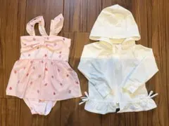 petit main女の子用水着2点セット（フリル、UVカット） 90cm