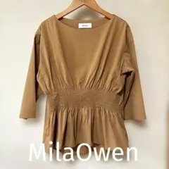 最終価格Mila Owen/ブラウン五分袖 トップス ウェストギャザー/サイズ0