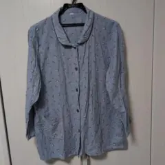 水色 花柄 綿パジャマセット