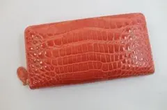クロコダイル 財布 長財布 本革 シャイニング加工 ピンク ラウンド