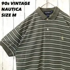 NAUTICAノーティカ　刺繍ロゴ半袖ボーダー天竺ポロシャツ　M アメリカ古着