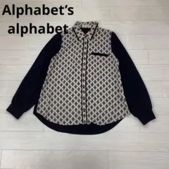 美品】トミーヒルフィガー モノグラム サテンシャツ 総柄 ネイビー 34 