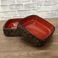 E2 【伝統工芸】津軽塗 貝堆朱 重箱 漆器 2段 昭和レトロ 和食器 うな重