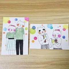 猫のカップル　イラスト2枚セット