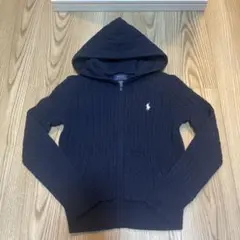 美品　ラルフローレン　ネイビー ケーブルニット フード付きパーカー　春カラー　M