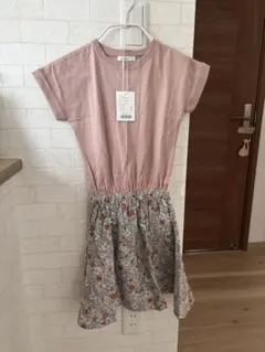 タグ付き半袖2点セット⭐︎ピンク花柄半袖ワンピース&Tシャツ