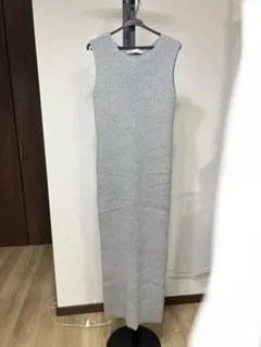 ZARA リブニット ノースリーブ ロングワンピース グレー