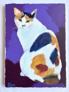 猫 アクリル画 丸型キャンバスアート - メルカリ