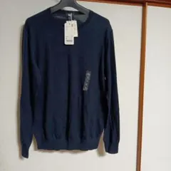 ユニクロ エクストラファインメリノクルーネック ーネイビー新品タグ付き