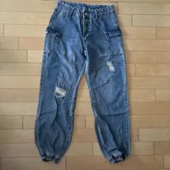 カーゴパンツ ライトブルー ダメージ加工