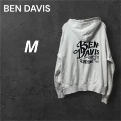 BEN DAVIS ホワイト M ハーフジップパーカー 刺繍 フード付き 定番