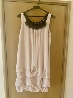 シフォン 裾つまみ パーティードレス ピンクベージュ