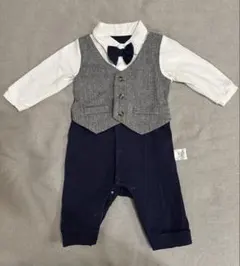 ベスト付きロンパース ネイビー グレー 60 ベビー フォーマル タキシード風