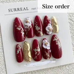 ネイルチップ 【サイズオーダー/378】オーダー 振袖 赤 和装 ニュアンス