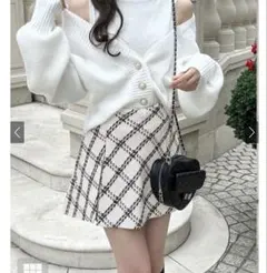 ダイヤチェック柄ツイードフレアミニスカート[mei37]