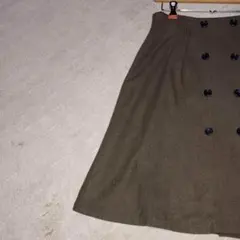 ナチュラルビューティーベーシック フレアスカート L オリーブ 無地　ウール混