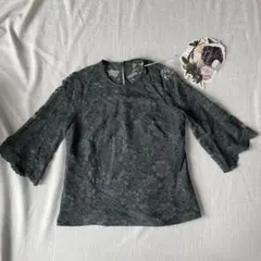 【未使用タグ付き】GIRL ガール 総レースブラウス 7分袖 グリーン L