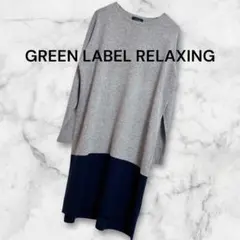 GREEN LABEL RELAXING 長袖 グレー×紺 ニット ワンピースF