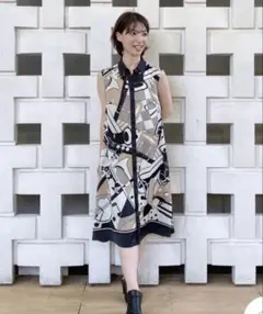 グレースクラス グレースコンチネンタル JAZZプリントドレス 36 総柄 金釦