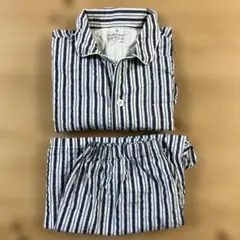 無印良品 メンズパジャマ 半袖 上下セット ストライプ ネイビー M 綿100%