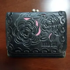 ち*ね様 アナスイ 三つ折財布 バラ 黒 がま口