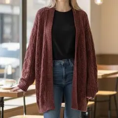 美品 ワンウェイ ONEWAY カーディガン（M）赤 ロング ニット 長袖のサムネイル
