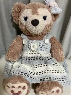 シェリーメイぬいぐるみ Sサイズ用　ワンピース　かぎ針編み　ブルーグレー　白