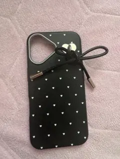 lattice iPhone16ケース ブラック ハート柄 リボン付きのサムネイル
