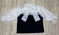 【美品】ドット柄リボン付き半袖ブラウス　NICE CLAUP OUTLET