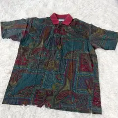 【a3609】JAEGER 半袖ポロシャツ ペイズリー ヴィンテージ イタリア製