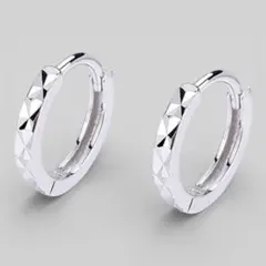 多面カット　シルバーフープピアス　S925刻印【両耳セット】