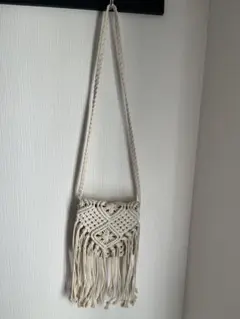 アイボリー マクラメ編み ショルダーバッグ