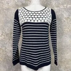 earth music&ecology ボーダーニット レース切替 ネイビー