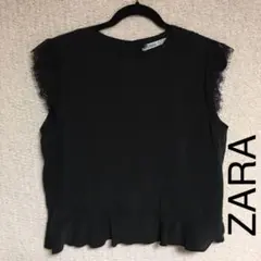ZARA ザラ 袖なし トップス ノースリーブ タンクトップ レース ブラック