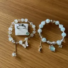 ビーズとチャーム付きブレスレット 指輪フリーサイズ