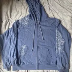 Hollister 花柄刺繍 ジップアップパーカー ブルー Mのサムネイル