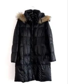 ファー付きロングダウンジャケット　レディース　黒
