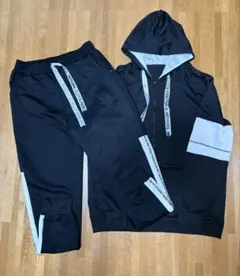 ブラック フード付きパーカー ジョガーパンツ セット