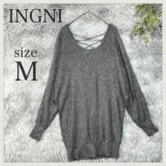 INGNI/ドルマンスリーブラメニット/Uネック/バックレースアップ/杢グレー