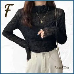 新品 シアートップス ブラック 透け感 シースルー ハイネック e