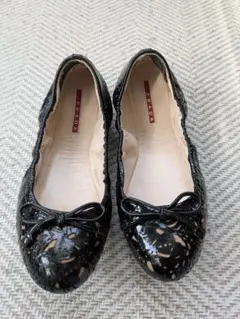 PRADA プラダ ブラックレースアップバレエシューズ